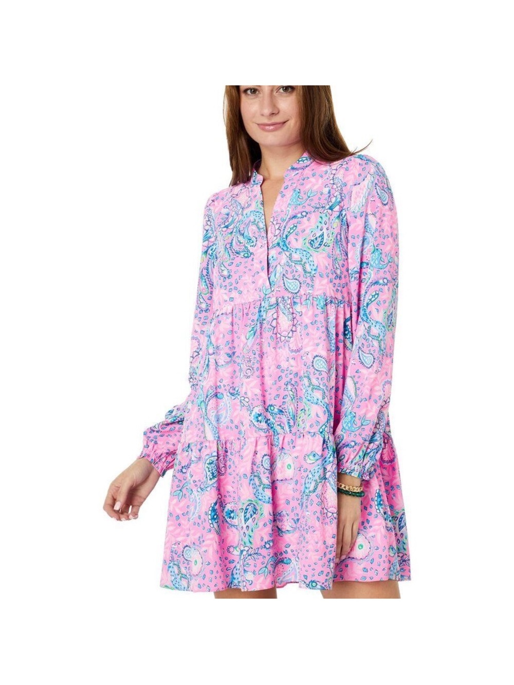 Lilly Pulitzer Winona Paisley Long Sleeve Tiered Dress, size XXS